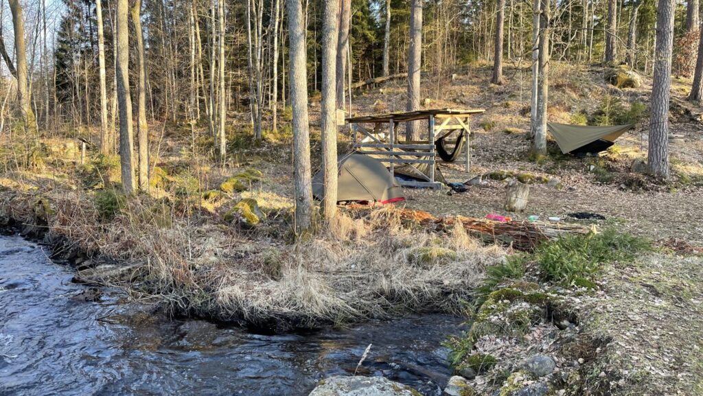 Tent besides river in Skåne, Sweden