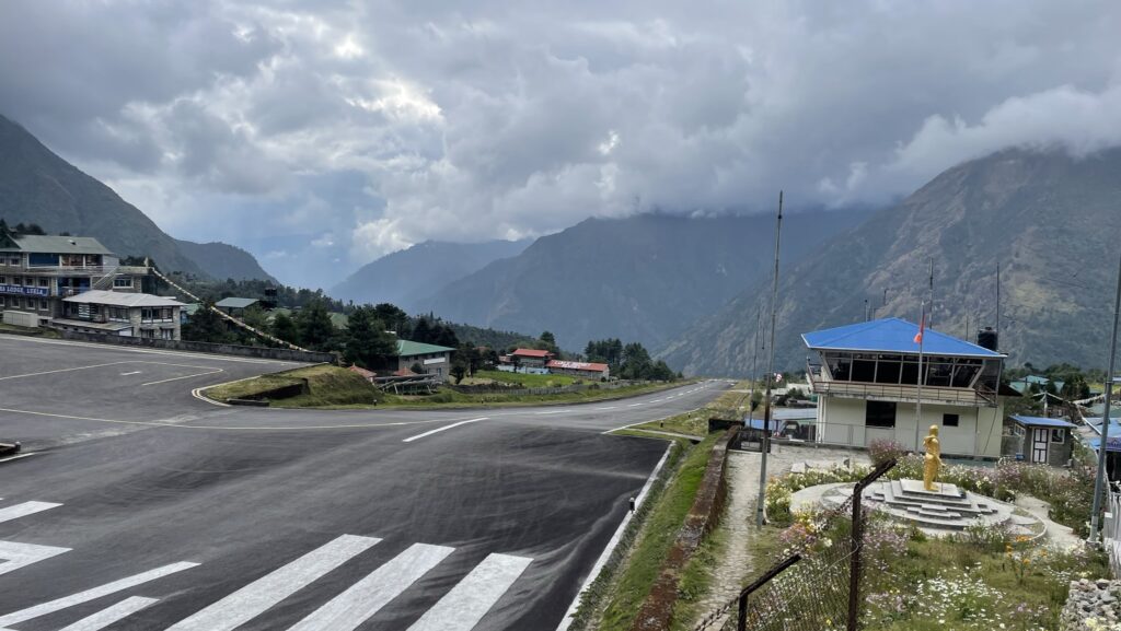 The runway of Lukla Airport in Nepal.