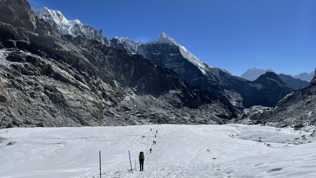 Crossing Cho La Glacier on Three Passes Trek